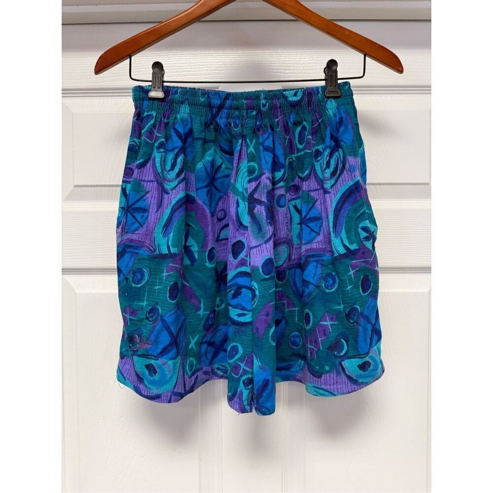 Vintage Speedo Authentic Fitness Purple Green Blue Print Jersey Bermuda Shorts s